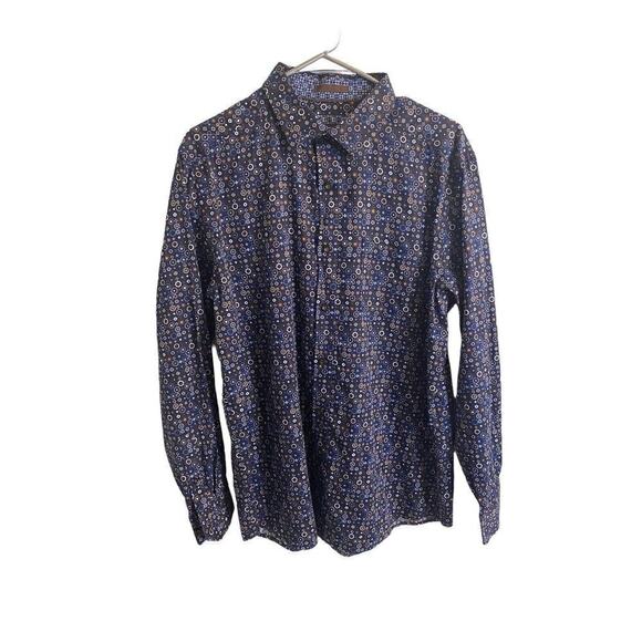 Johnston and Murphy Other - Johnston & Murphy Shirt Mens Large Blue Geometric Long Sleeve Button Down